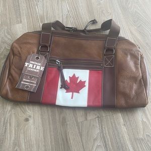 Roots leather duffel bag with Canadian Flag